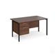 Maestro 25 straight desk 1400mm x 800mm with 2 drawer pedestal - black H-frame leg, walnut top