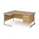 Contract 25 left hand ergonomic desk with 3 drawer pedestal and silver cantilever leg 1600mm - oak top