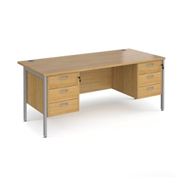 Maestro 25 straight desk 1800mm x 800mm with two x 3 drawer pedestals - silver H-frame leg, oak top