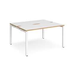 Adapt back to back desks 1400mm x 1200mm - white frame, white top with oak edging