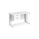 Maestro 25 straight desk 1200mm x 600mm with 2 drawer pedestal - white cable managed leg frame, white top