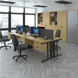 Maestro 25 right hand wave desk 1600mm wide - black cable managed leg frame, white top