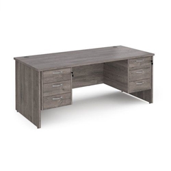 Maestro 25 straight desk 1800mm x 800mm with two x 3 drawer pedestals - grey oak top with panel end leg