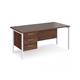Maestro 25 straight desk 1600mm x 800mm with 3 drawer pedestal - white H-frame leg, walnut top