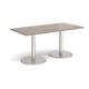 Monza rectangular dining table with flat round brushed steel bases 1600mm x 800mm - barcelona walnut