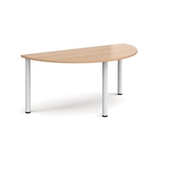 Semi circular white radial leg meeting table 1600mm x 800mm - beech