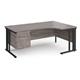 Maestro 25 right hand ergonomic desk 1800mm wide with 2 drawer pedestal - black cable managed leg frame, grey oak top