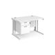 Maestro 25 straight desk 1200mm x 800mm with 2 drawer pedestal - white cable managed leg frame, white top