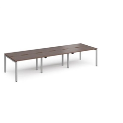 Adapt triple back to back desks 3600mm x 1200mm - silver frame, walnut top