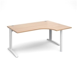 TR10 right hand ergonomic desk 1600mm - white frame, beech top