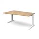 TR10 left hand wave desk 1600mm - white frame, oak top