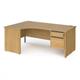 Contract 25 left hand ergonomic desk with 2 drawer graphite pedestal and panel leg 1800mm - oak