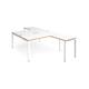 Adapt back to back desks 1600mm x 1600mm with 800mm return desks - white frame, white top with oak edge