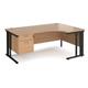 Maestro 25 right hand ergonomic desk 1800mm wide with 2 drawer pedestal - black cable managed leg frame, beech top