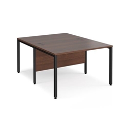 Maestro 25 back to back straight desks 1200mm x 1600mm - black bench leg frame, walnut top