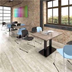 Eros rectangular dining table with flat brushed steel rectangular base and twin uprights 1600mm x 800mm - oak