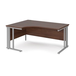 Maestro 25 left hand ergonomic desk 1600mm wide - silver cable managed leg frame, walnut top