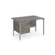 Maestro 25 straight desk 1200mm x 800mm with 3 drawer pedestal - silver H-frame leg, grey oak top