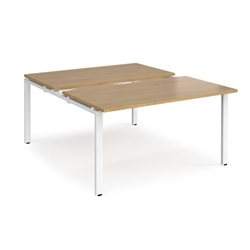 Adapt sliding top back to back desks 1400mm x 1600mm - white frame, oak top