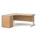 Maestro 25 left hand ergonomic desk 1600mm with silver cantilever frame and desk high pedestal - beech