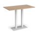 Eros rectangular poseur table with flat white rectangular base and twin uprights 1400mm x 800mm - beech