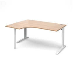 TR10 left hand ergonomic desk 1600mm - white frame, beech top