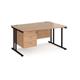 Maestro 25 right hand wave desk 1400mm wide with 3 drawer pedestal - black cantilever leg frame, beech top