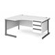 Contract 25 left hand ergonomic desk with 3 drawer pedestal and graphite cantilever leg 1600mm - white top