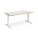 Elev8 Mono straight sit-stand desk 1600mm x 800mm - white frame, white top with oak edge