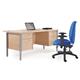 Maestro 25 straight desk 1200mm x 800mm with 3 drawer pedestal - silver H-frame leg, oak top