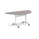 Semi circular deluxe fliptop meeting table with white frame 1600mm x 800mm - grey oak
