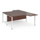 Maestro 25 back to back ergonomic desks 1600mm deep - white bench leg frame, walnut top