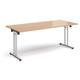 Rectangular folding leg table with chrome legs and straight foot rails 1800mm x 800mm - beech