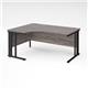 Maestro 25 left hand ergonomic desk 1600mm wide - black cable managed leg frame, grey oak top