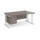 Maestro 25 right hand wave desk 1600mm wide with 2 drawer pedestal - white cantilever leg frame, grey oak top