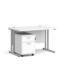 Maestro 25 straight desk 1200mm x 800mm with silver cantilever frame and 2 drawer pedestal - white