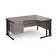 Maestro 25 right hand ergonomic desk 1600mm wide with 3 drawer pedestal - black cable managed leg frame, grey oak top