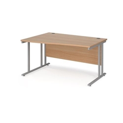 Maestro 25 left hand wave desk 1400mm wide - silver cantilever leg frame, beech top