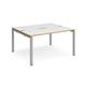 Adapt back to back desks 1400mm x 1200mm - silver frame, white top with oak edging