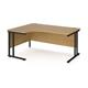 Maestro 25 left hand ergonomic desk 1600mm wide - black cantilever leg frame, oak top