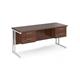 Maestro 25 straight desk 1600mm x 600mm with two x 2 drawer pedestals - white cantilever leg frame, walnut top