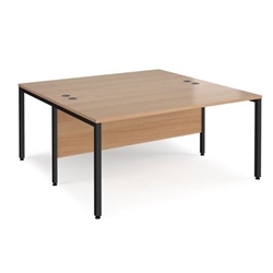 Maestro 25 back to back straight desks 1600mm x 1600mm - black bench leg frame, beech top