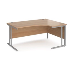 Maestro 25 right hand ergonomic desk 1600mm wide - silver cantilever leg frame, beech top