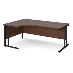 Maestro 25 left hand ergonomic desk 1800mm wide - black cantilever leg frame, walnut top
