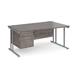 Maestro 25 right hand wave desk 1600mm wide with 2 drawer pedestal - silver cantilever leg frame, grey oak top