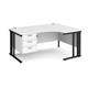 Maestro 25 right hand ergonomic desk 1600mm wide with 3 drawer pedestal - black cable managed leg frame, white top