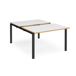 Adapt sliding top back to back desks 1200mm x 1600mm - black frame, white top with oak edging