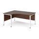 Maestro 25 left hand ergonomic desk 1600mm wide - white bench leg frame, walnut top