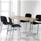 Rectangular folding leg table with chrome legs and straight foot rails 1400mm x 800mm - oak