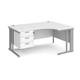 Maestro 25 right hand ergonomic desk 1600mm wide with 3 drawer pedestal - silver cable managed leg frame, white top
